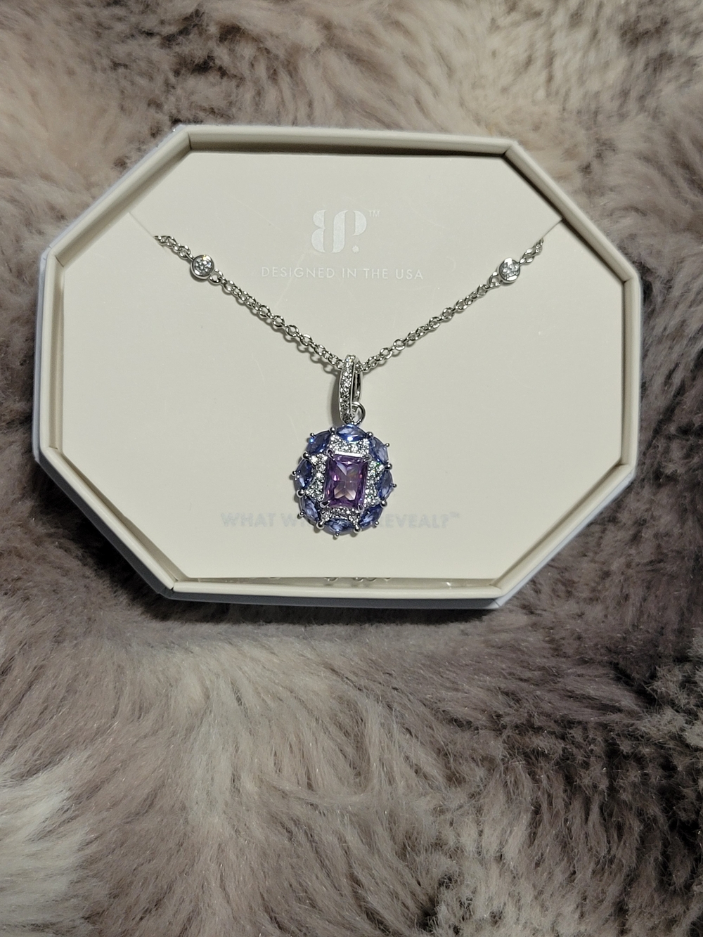 Silver Necklace with Purple Gem Pendant - Women Jewelry Necklaces